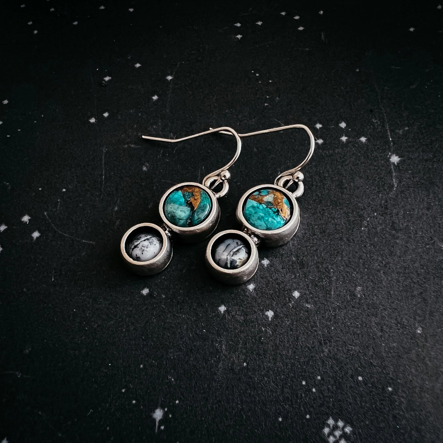Earth and Moon Natural Stone Dangle Earrings - minbolu -