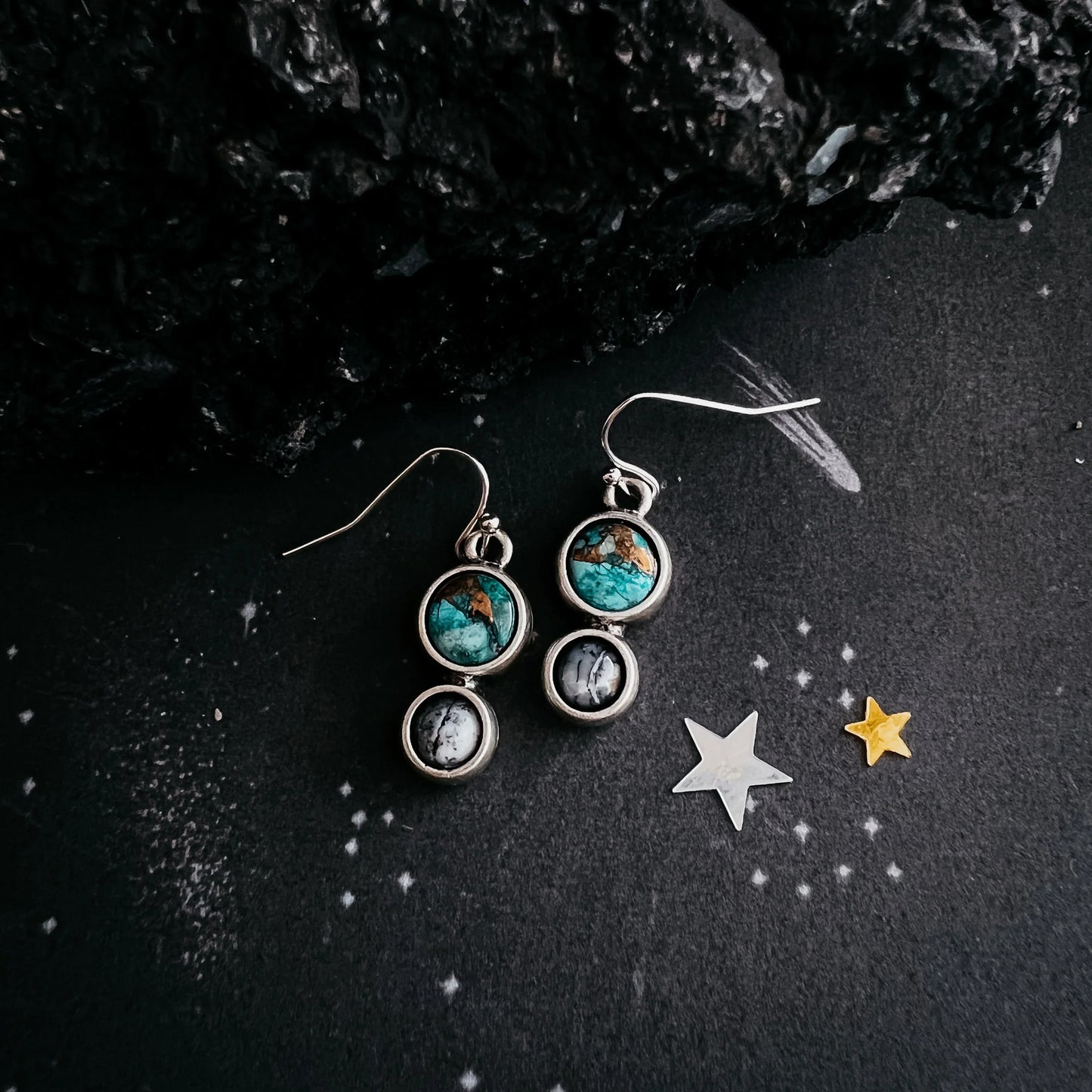 Earth and Moon Natural Stone Dangle Earrings - minbolu -