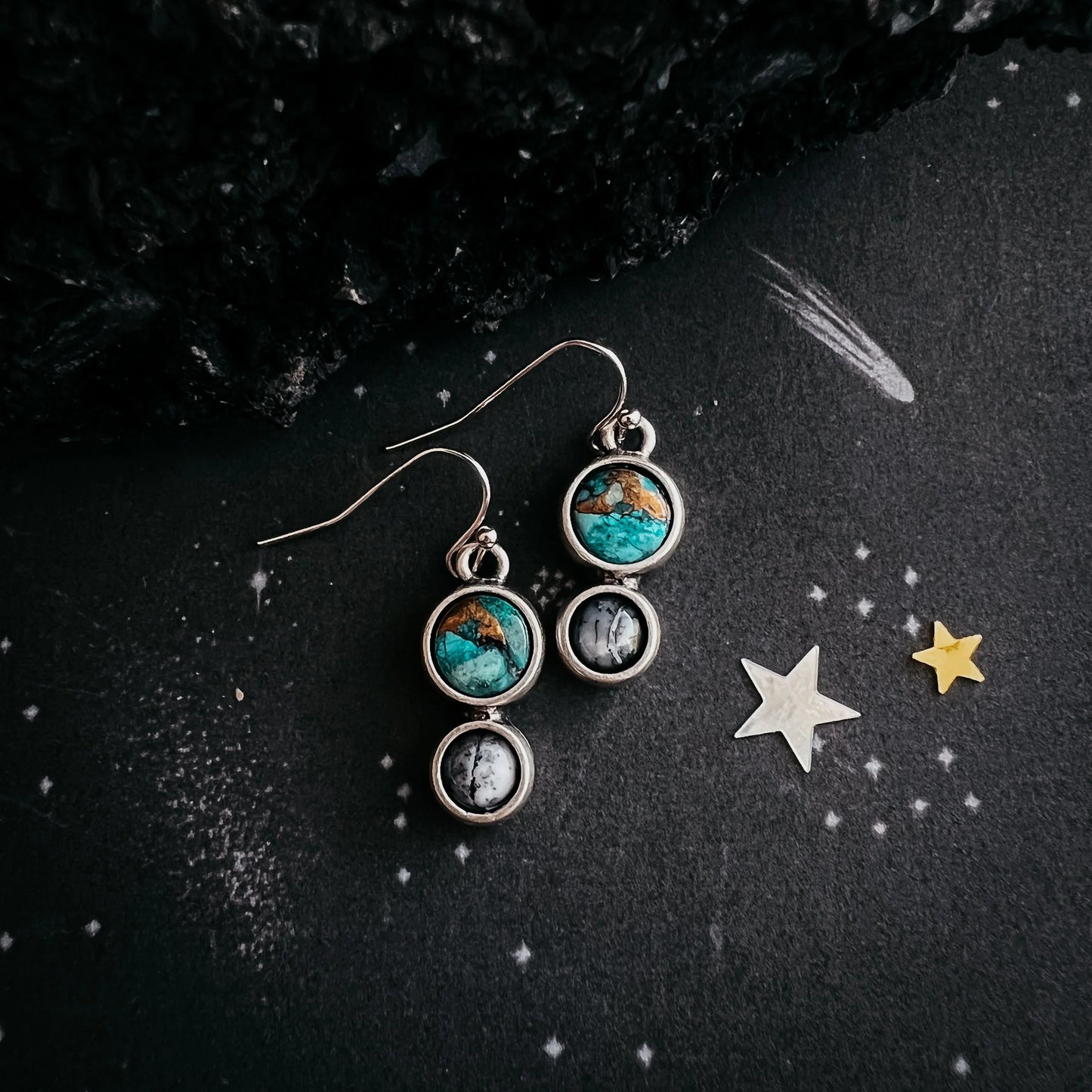 Earth and Moon Natural Stone Dangle Earrings - minbolu -