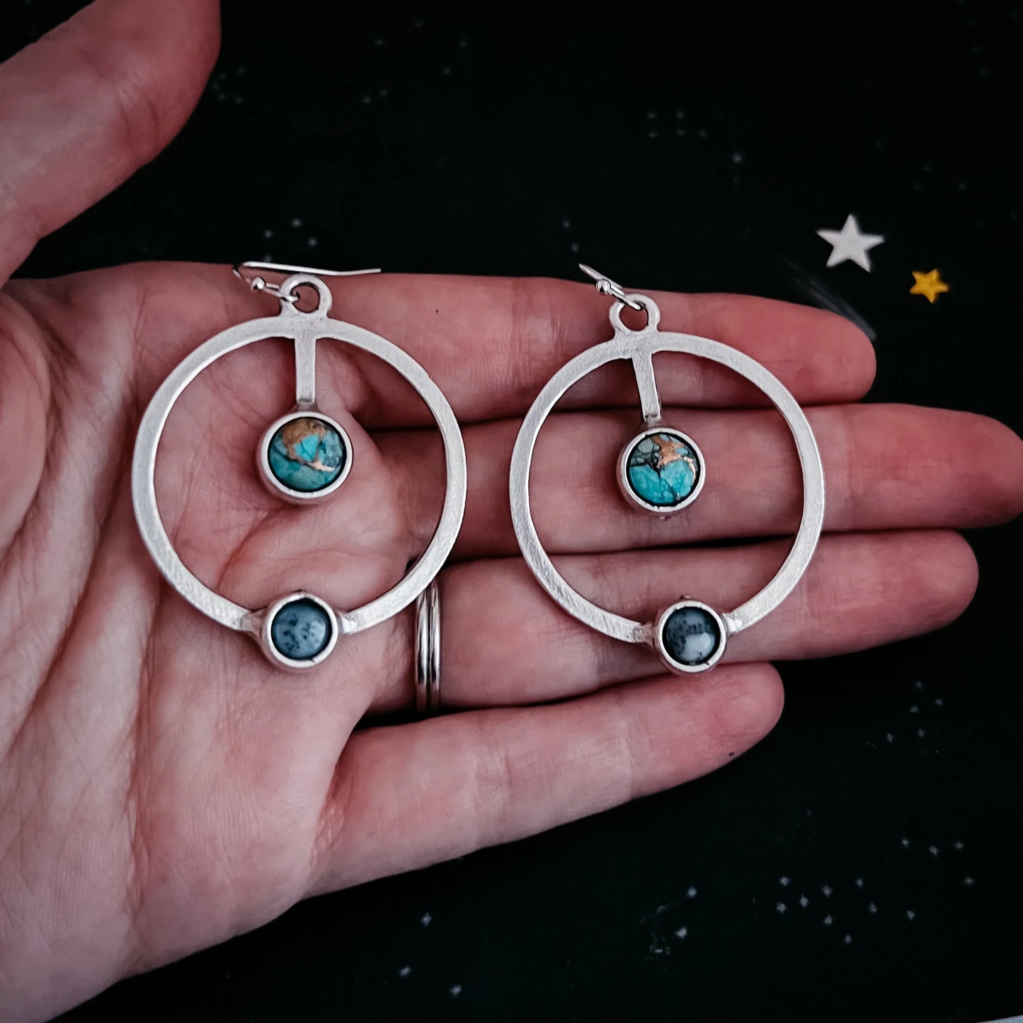 Artemis Earrings - Lunar Orbit Dangles with Natural Stones - minbolu -