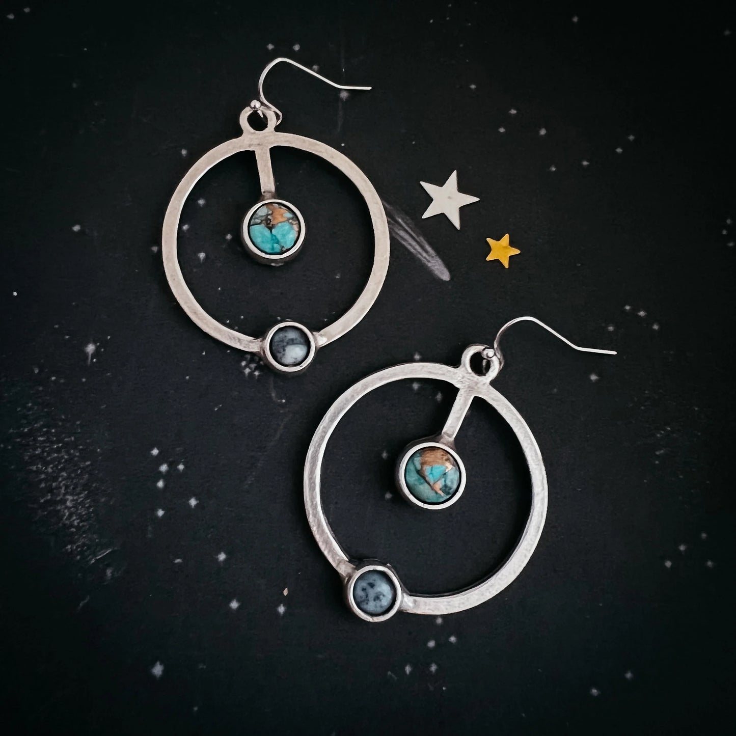 Artemis Earrings - Lunar Orbit Dangles with Natural Stones - minbolu -