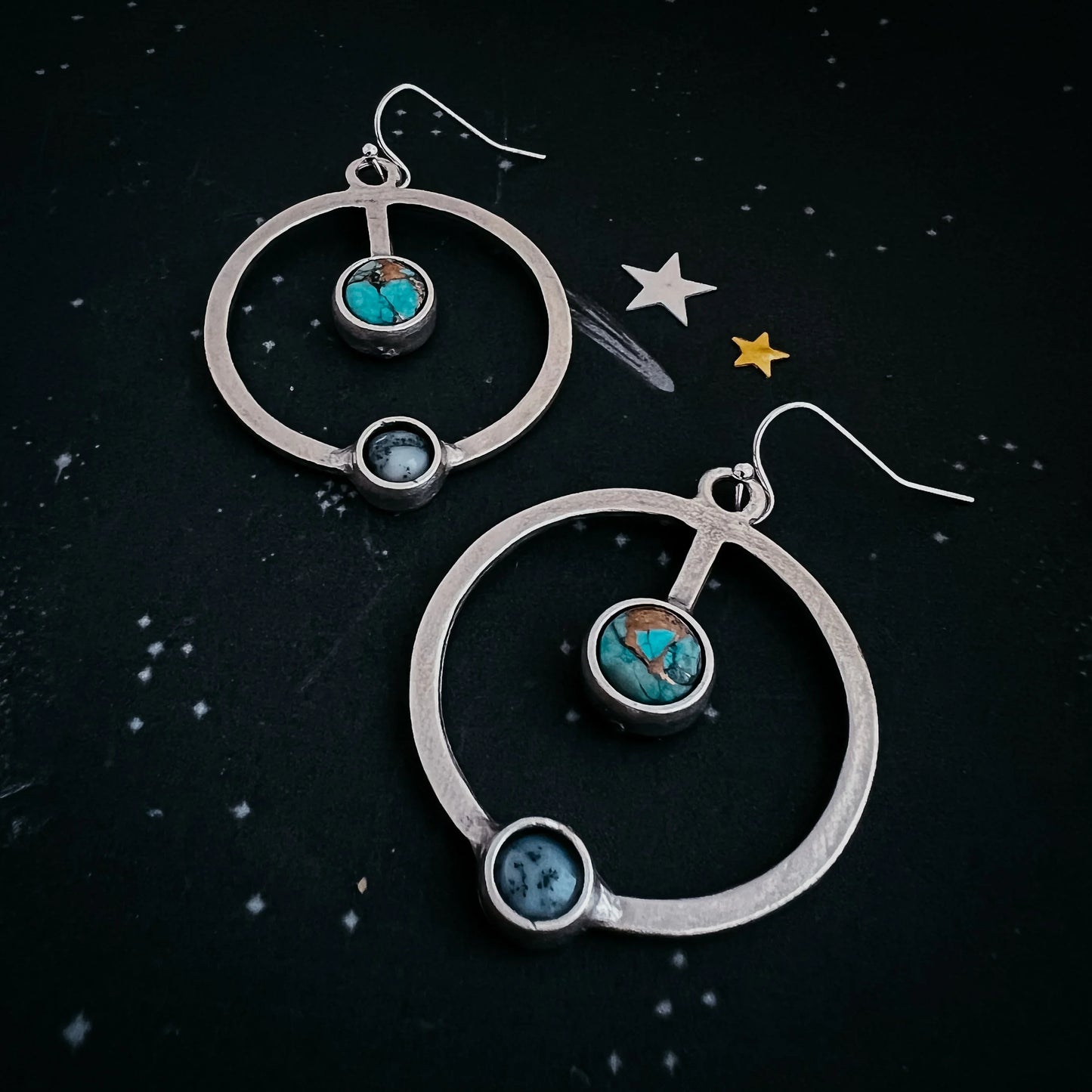 Artemis Earrings - Lunar Orbit Dangles with Natural Stones - minbolu -