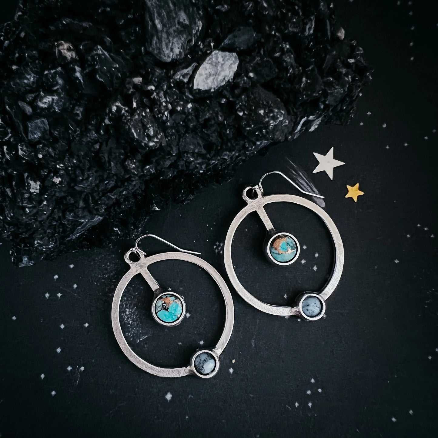 Artemis Earrings - Lunar Orbit Dangles with Natural Stones - minbolu -