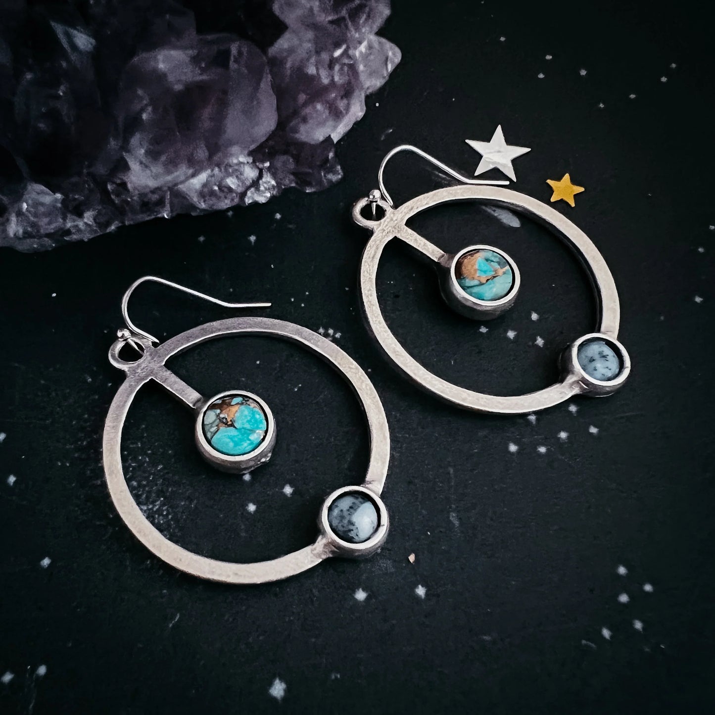 Artemis Earrings - Lunar Orbit Dangles with Natural Stones - minbolu -