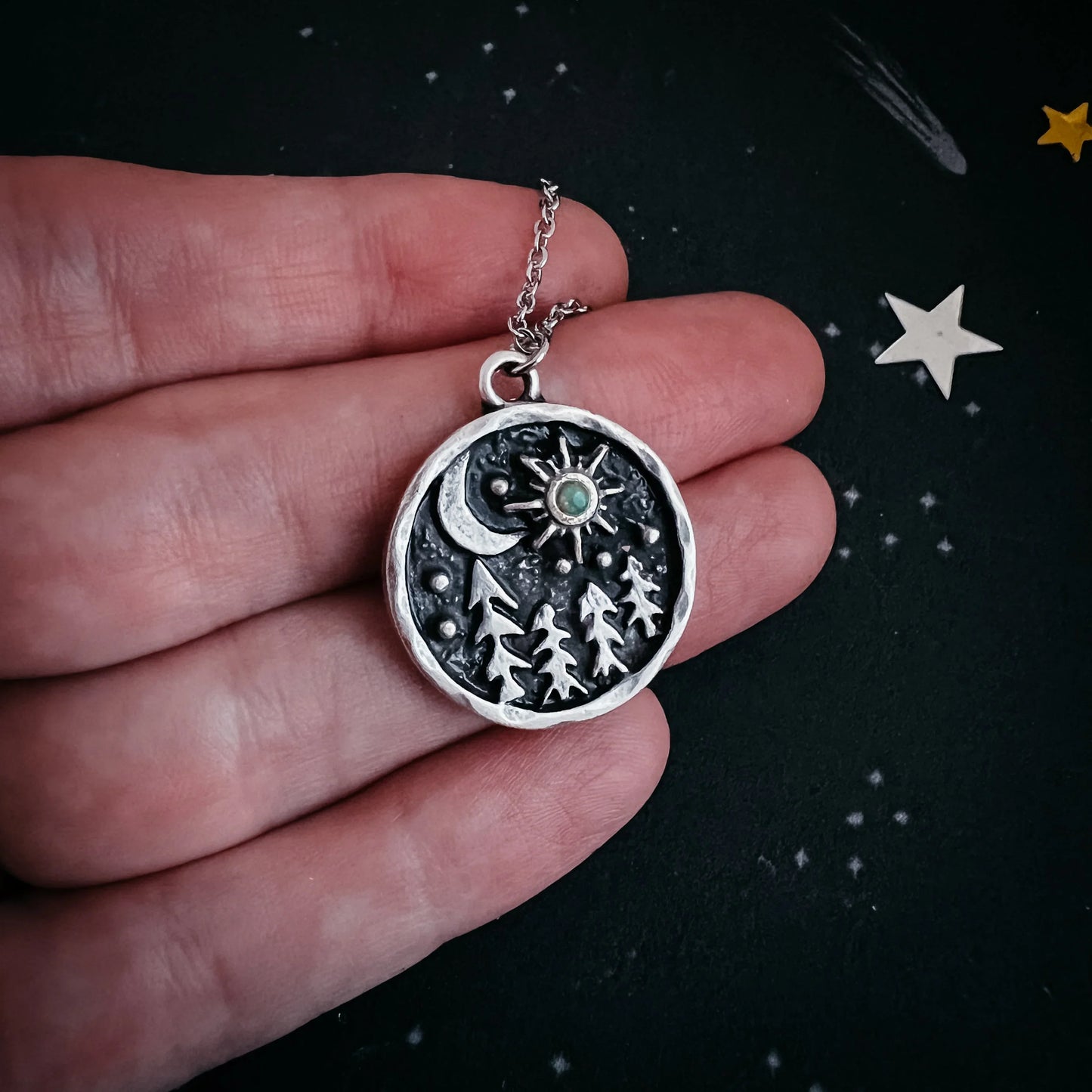 Starry Forest Night Pendant Necklace with Opal - minbolu -