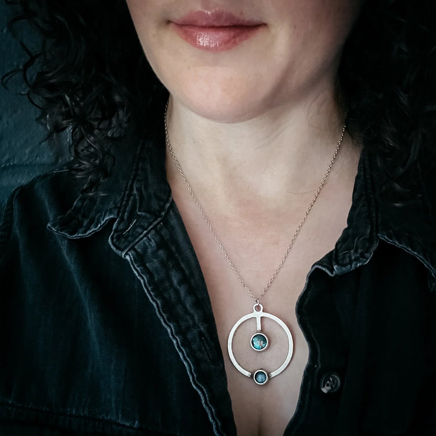 Artemis Necklace - Lunar Orbit Pendant with Natural Stones - minbolu -