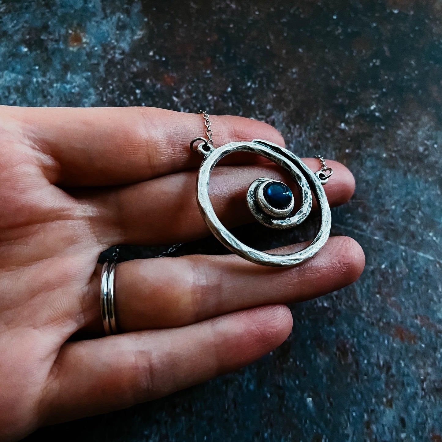 Milky Way Necklace - Spiral Silver Pendant with Labradorite - minbolu -