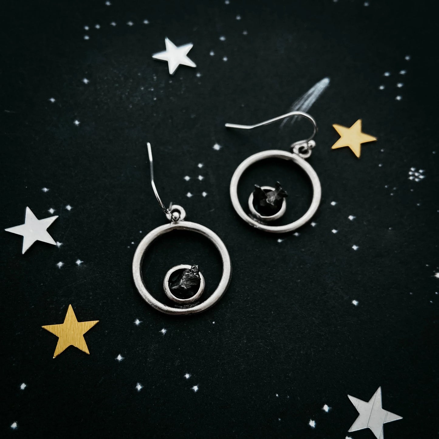 Meteorite Jewelry Set - Circle Necklace and Earrings - minbolu -