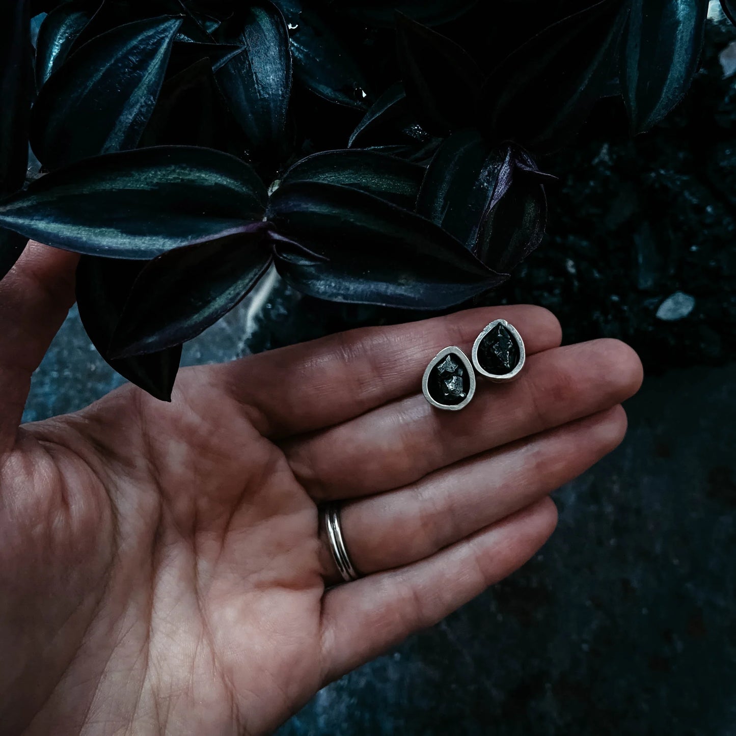 Pear Shaped Teardrop Meteorite Stud Earrings - minbolu -