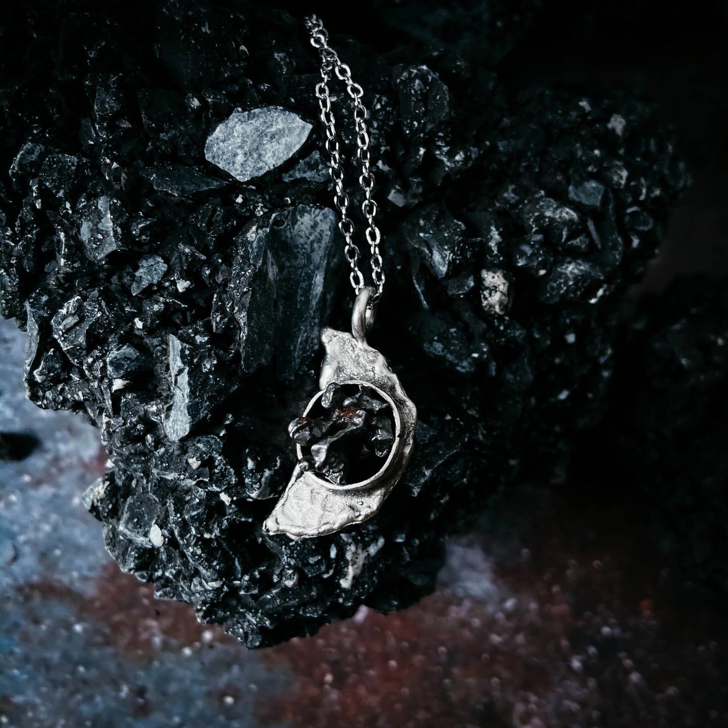 Crescent Moon Necklace with Authentic Meteorite - minbolu -