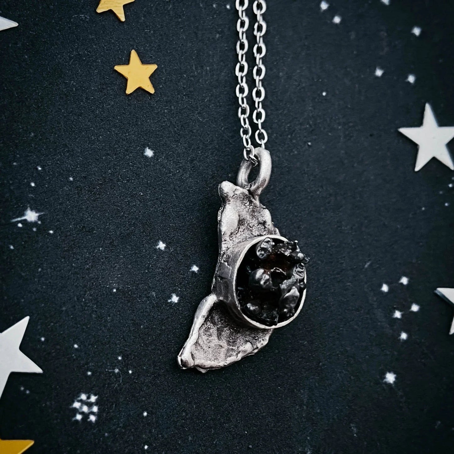 Crescent Moon Necklace with Authentic Meteorite - minbolu -