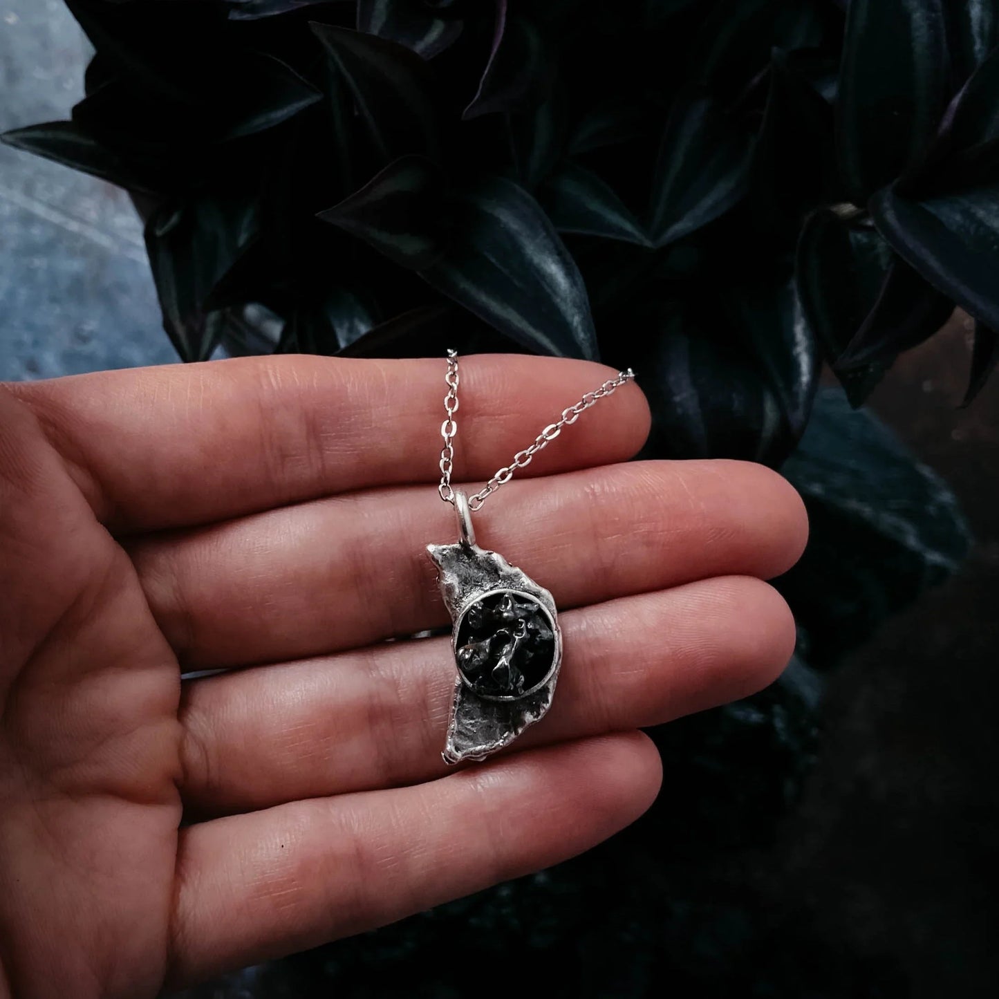 Crescent Moon Necklace with Authentic Meteorite - minbolu -