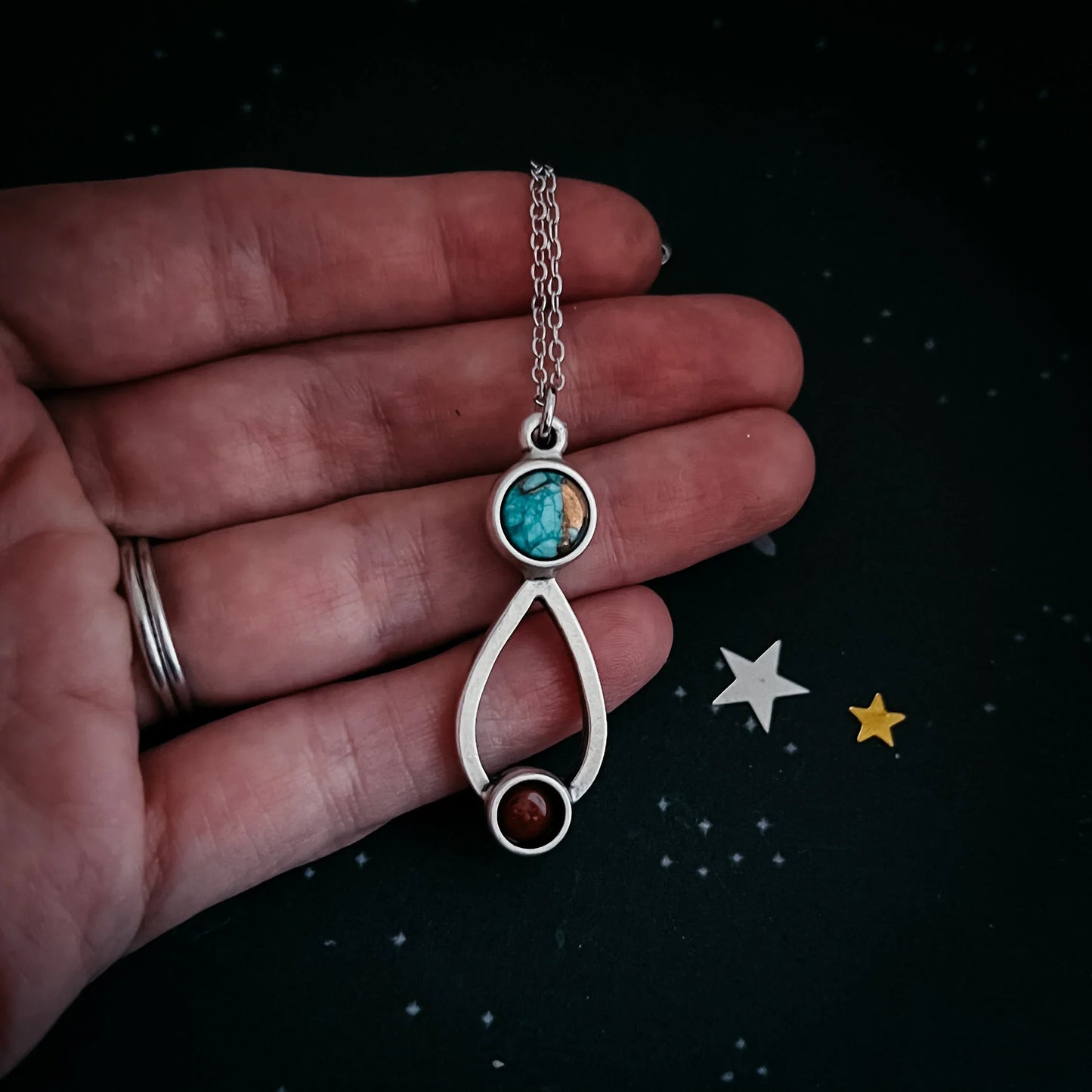 Journey to Mars Necklace - Copper Chrysocolla Earth and Red Jasper Mars - minbolu -