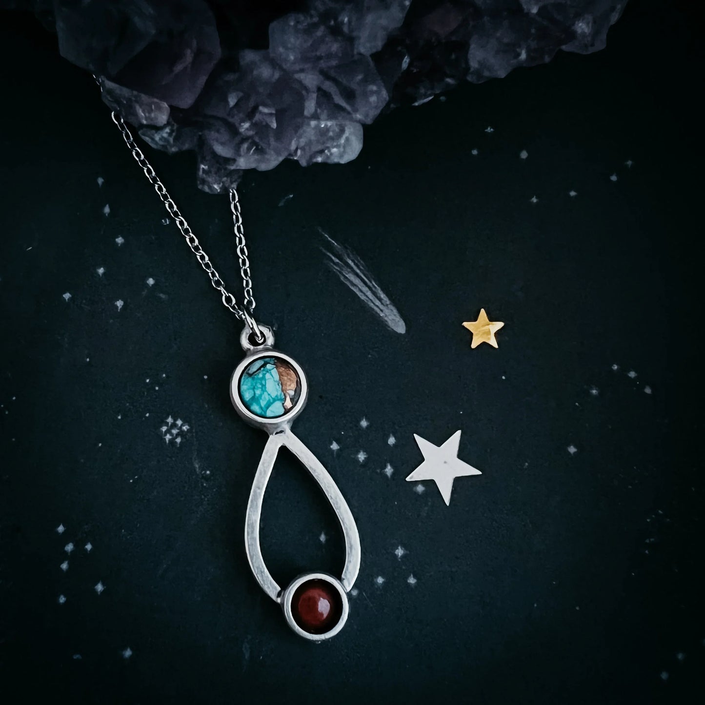 Journey to Mars Necklace - Copper Chrysocolla Earth and Red Jasper Mars - minbolu -
