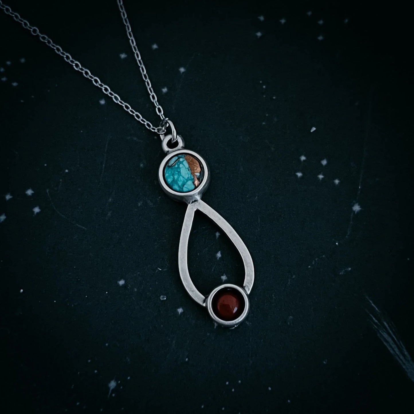 Journey to Mars Necklace - Copper Chrysocolla Earth and Red Jasper Mars - minbolu -