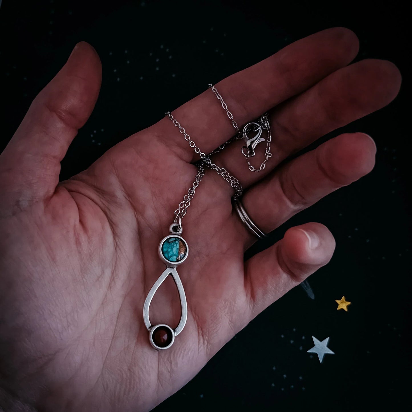 Journey to Mars Necklace - Copper Chrysocolla Earth and Red Jasper Mars - minbolu -