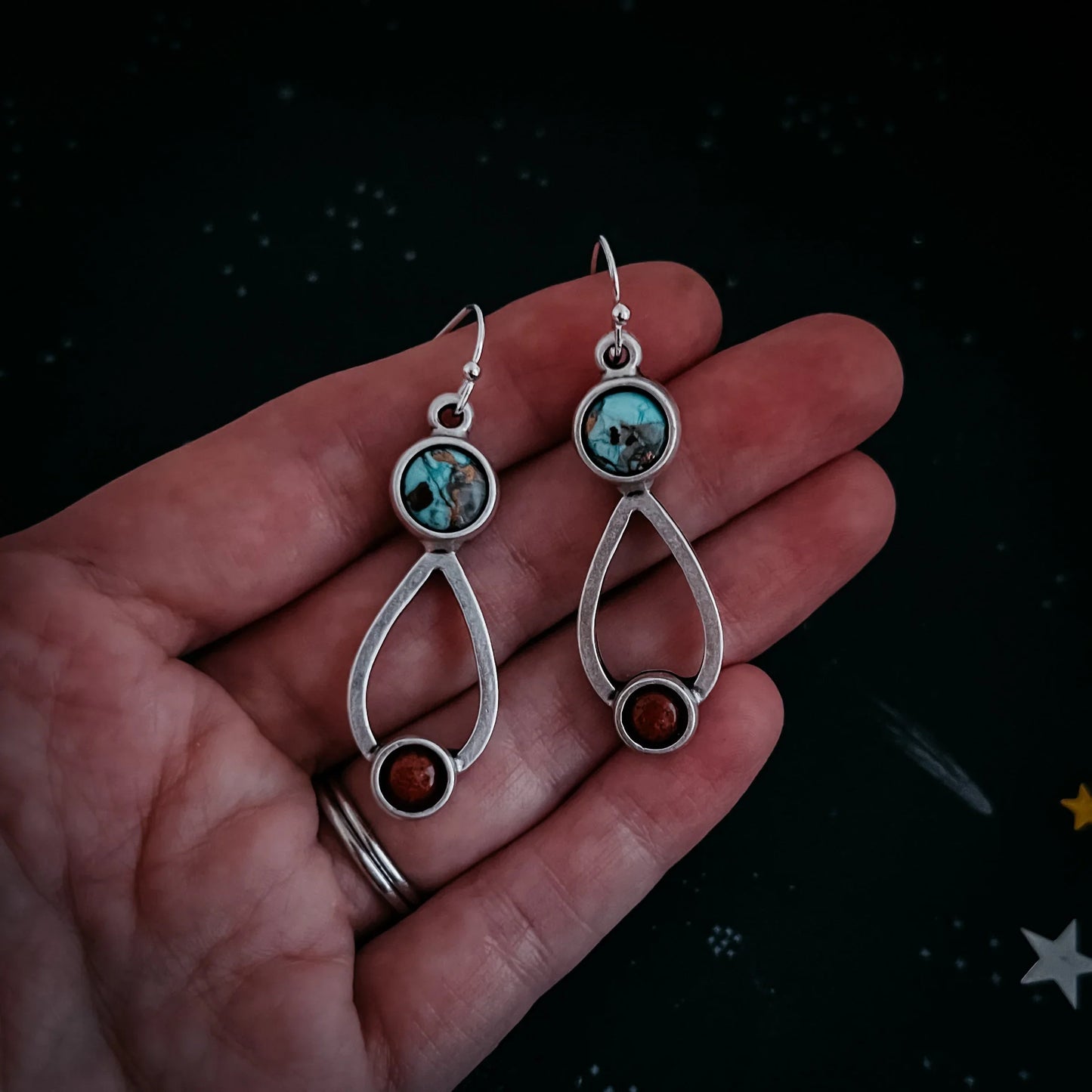 Journey to Mars Earrings - Copper Chrysocolla Earth and Red Jasper Mars - minbolu -