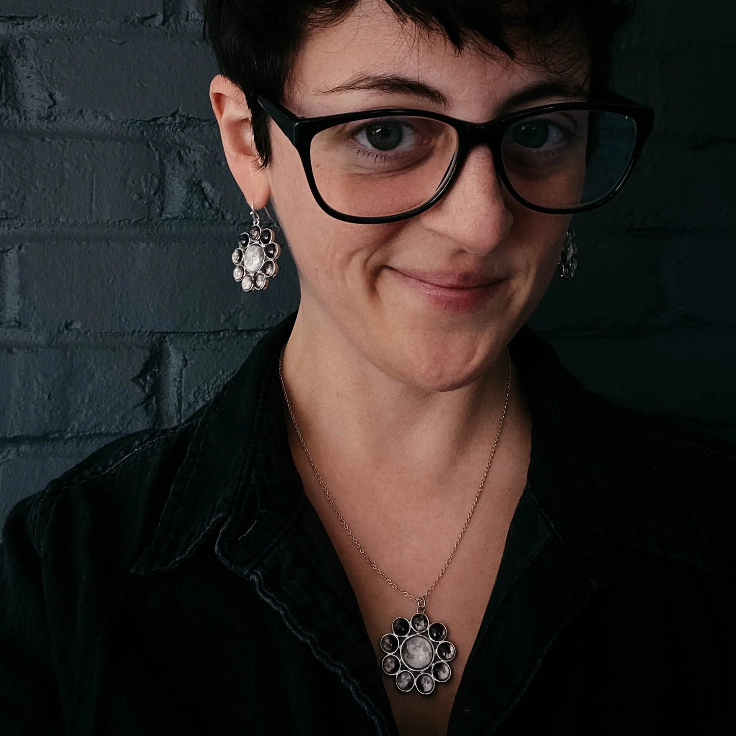 Moon Phases Halo Dangle Earrings - minbolu -