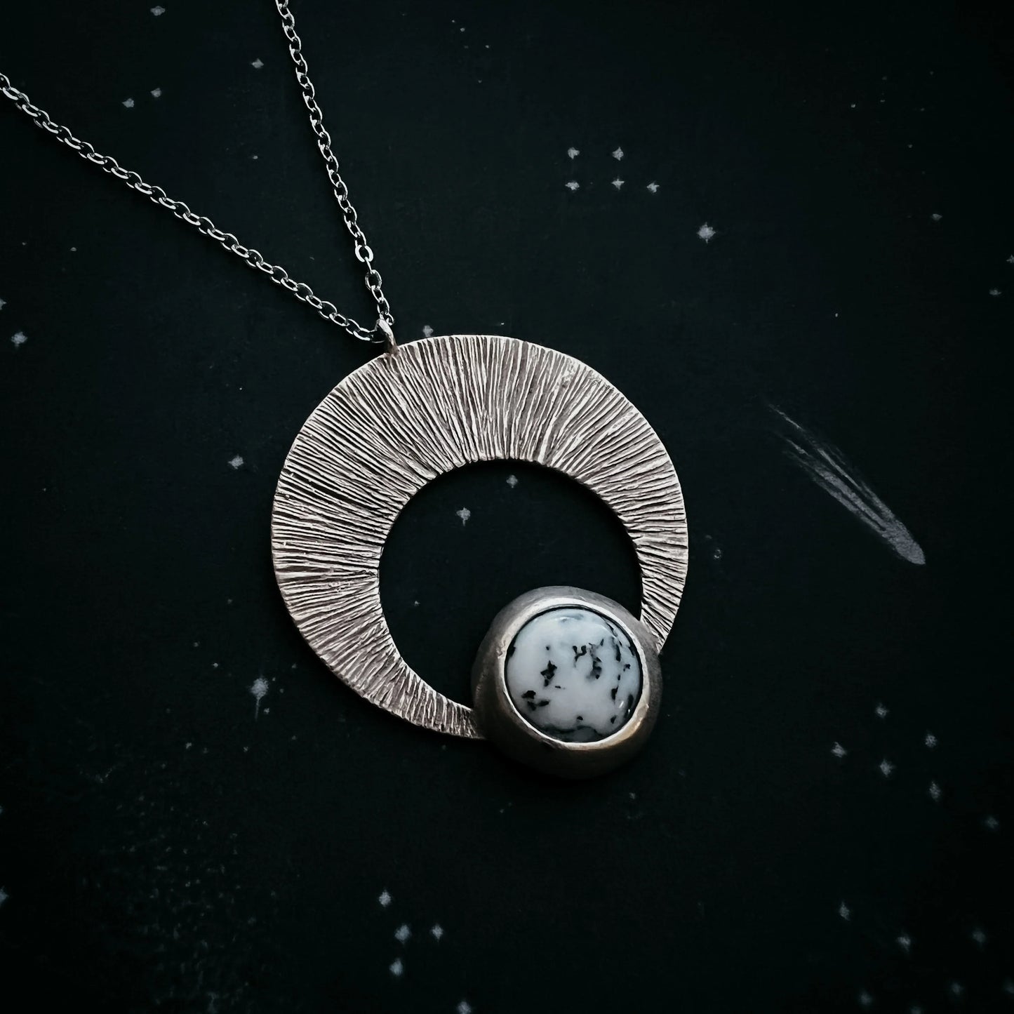 Crescent Moon Pendant with Dendritic Agate - minbolu -
