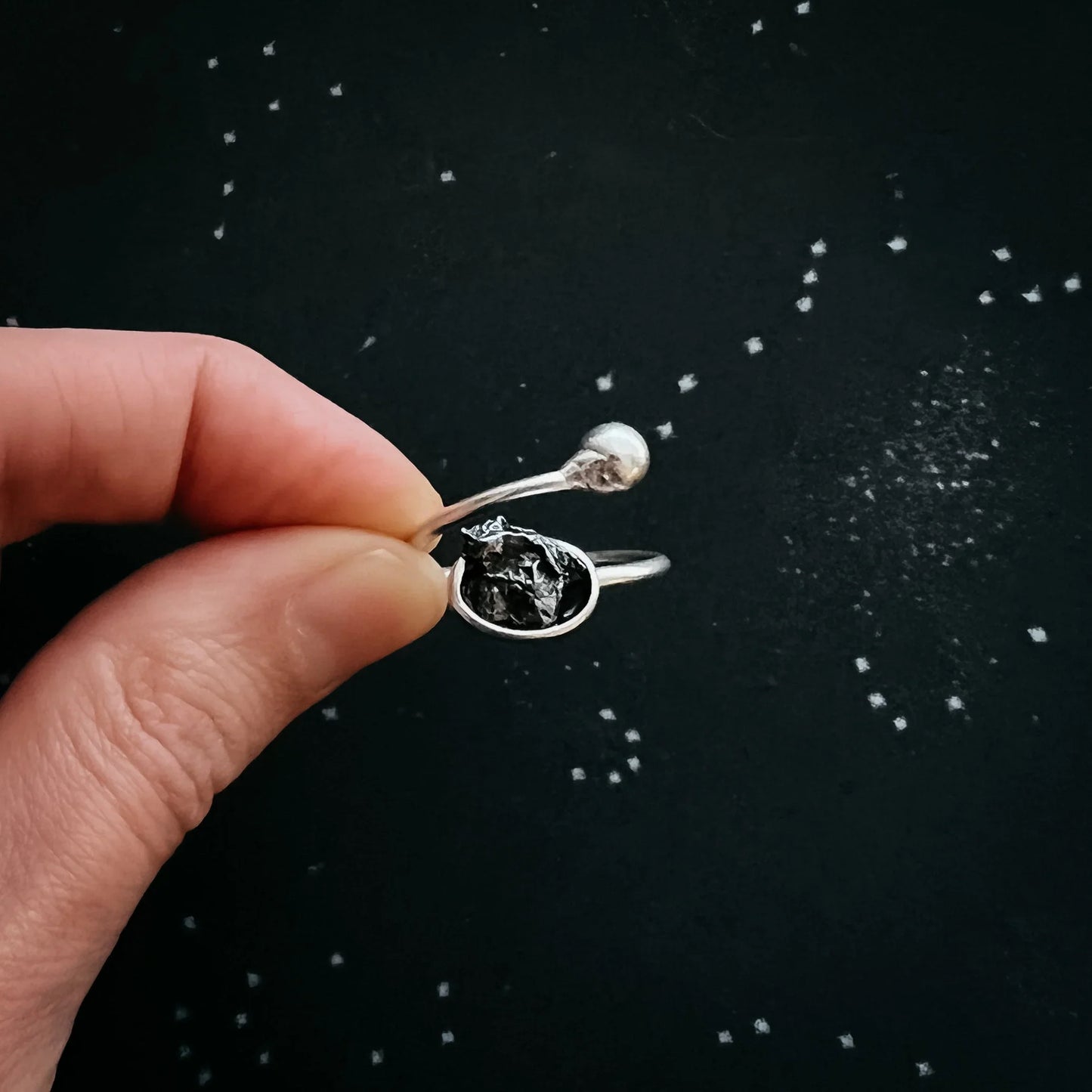Dainty Oval Wrap Ring with Authentic Raw Meteorite - minbolu -