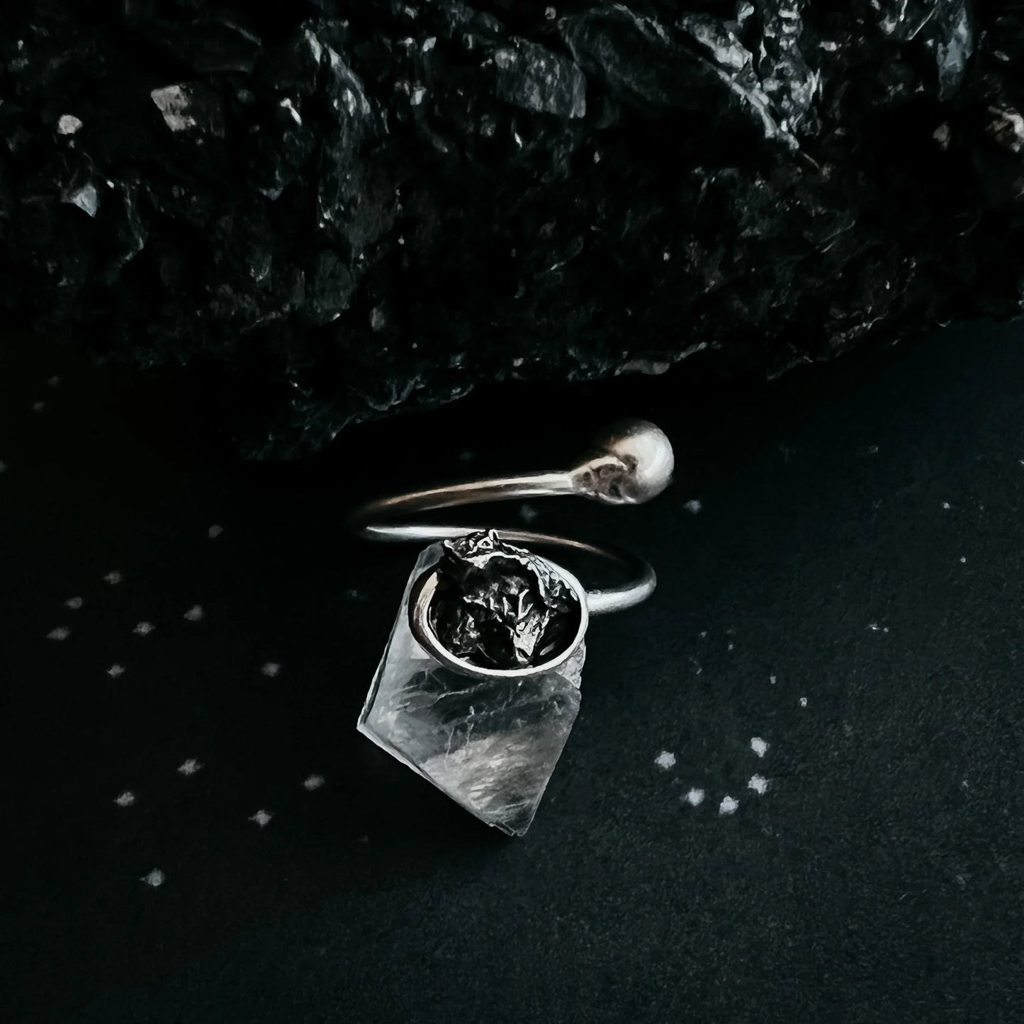 Dainty Oval Wrap Ring with Authentic Raw Meteorite - minbolu -