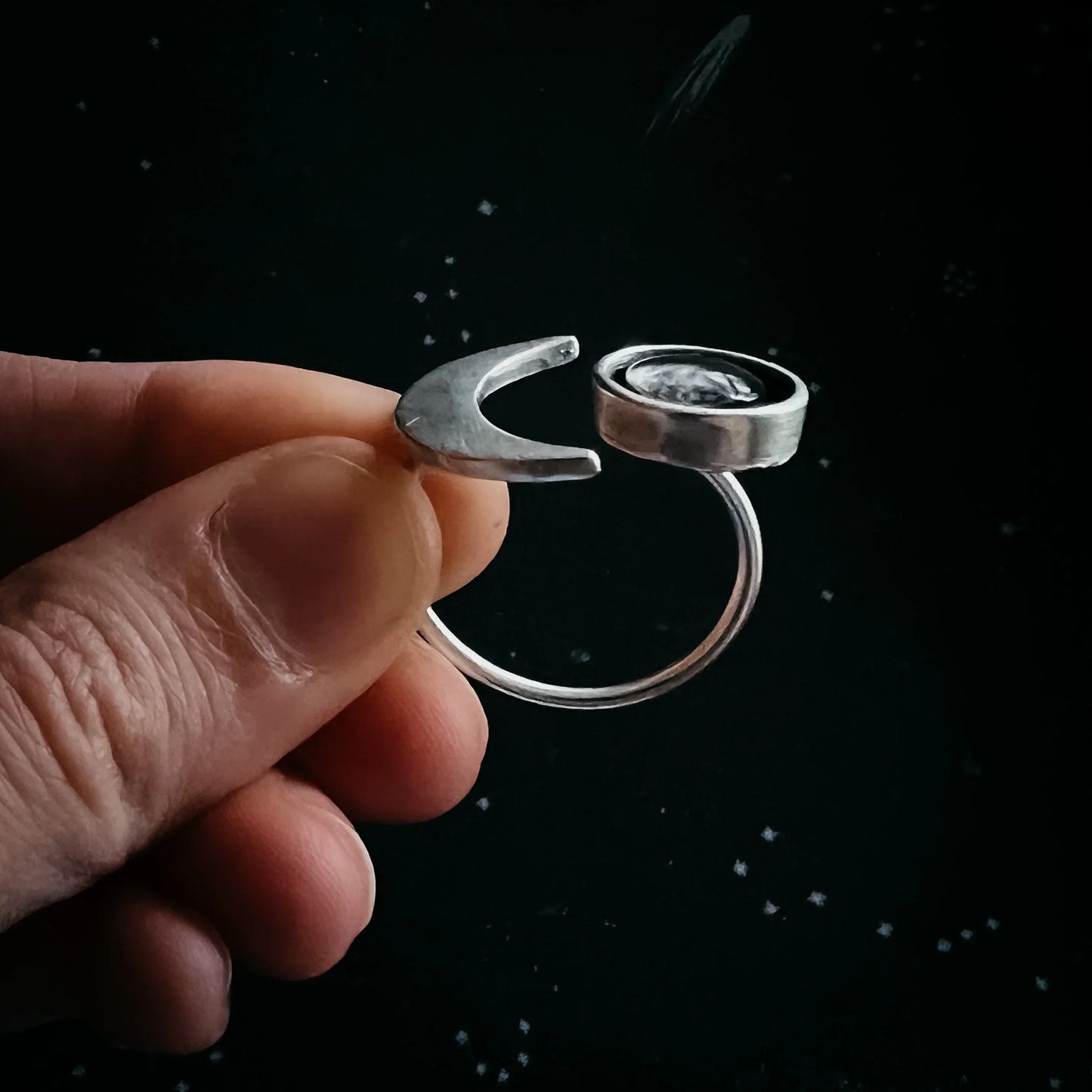 Crescent Moon Wrap Ring with Authentic Meteorite - minbolu -