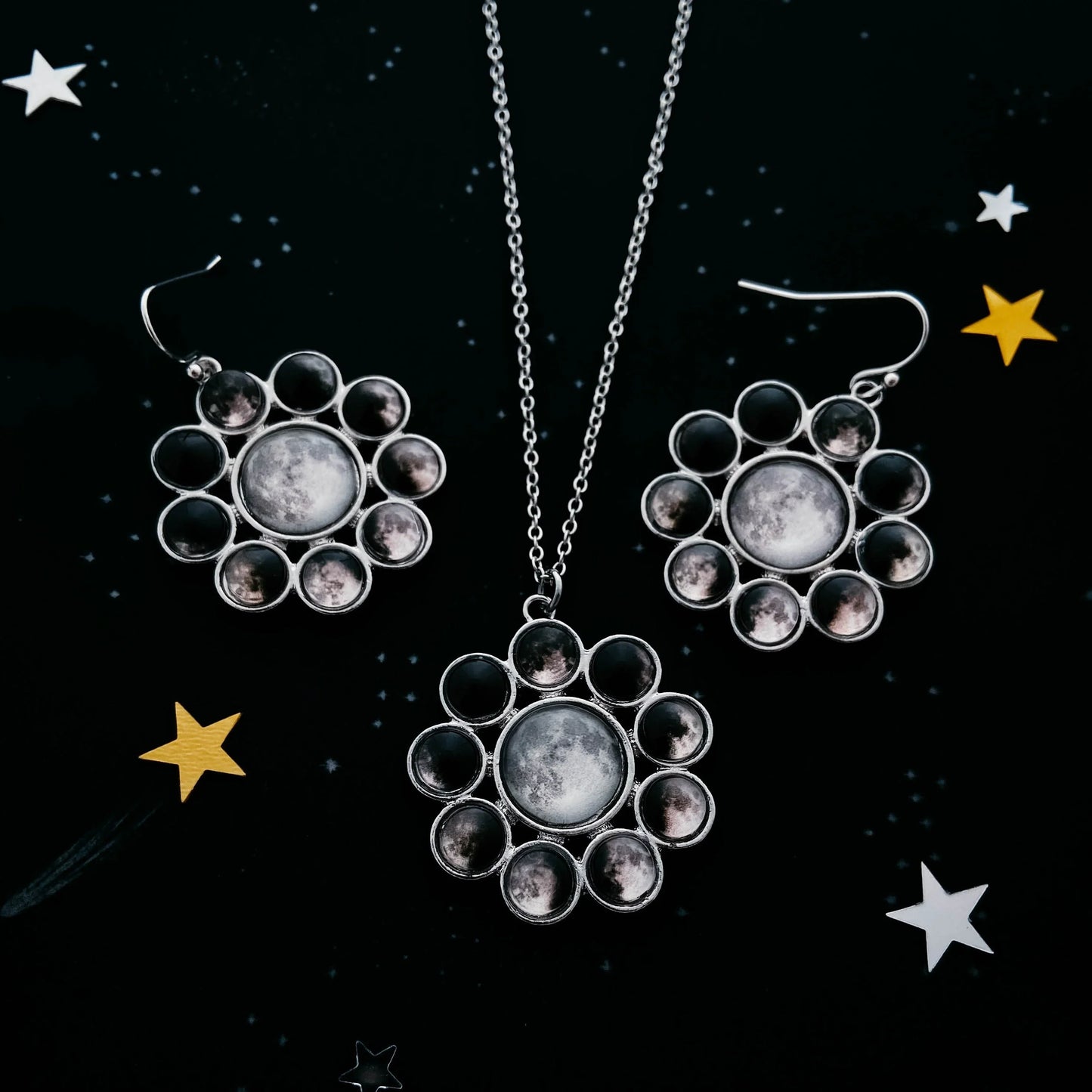 Moon Phases Halo Dangle Earrings - minbolu -