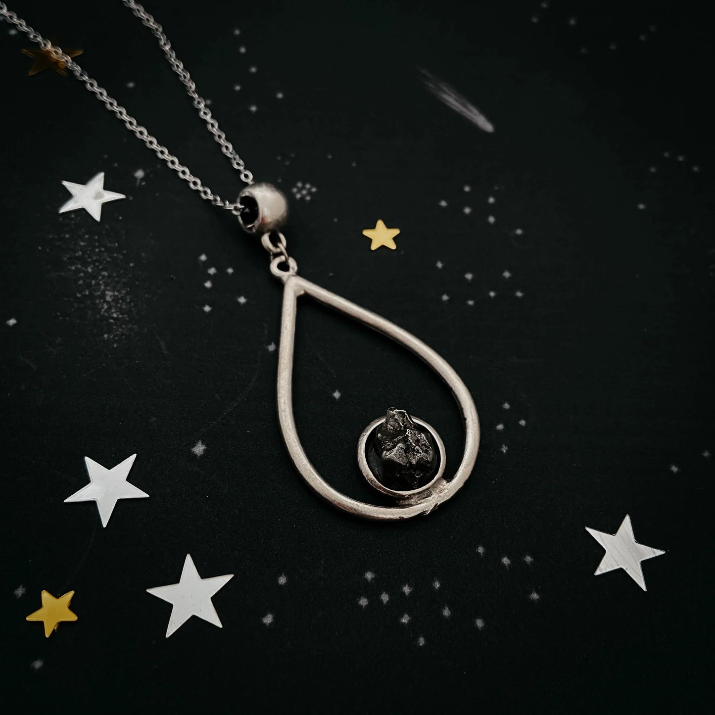 Teardrop Necklace with Authentic Raw Meteorite - minbolu -