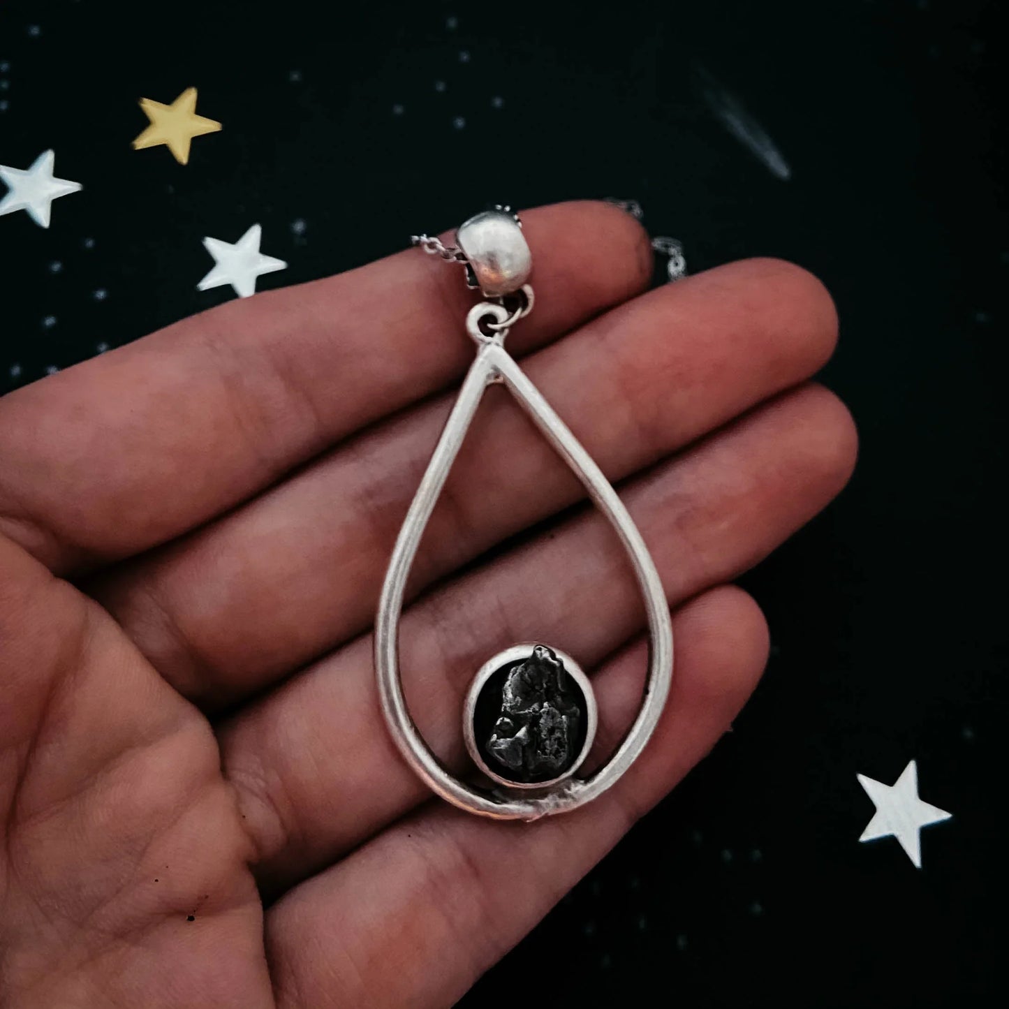 Teardrop Necklace with Authentic Raw Meteorite - minbolu -