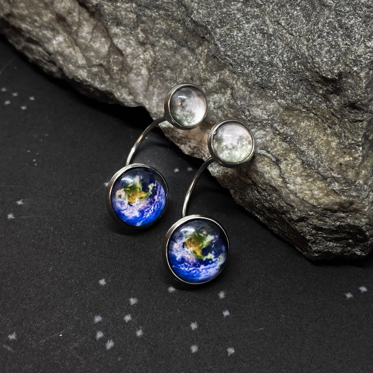 Earth and Moon Ear Jacket Earrings - minbolu -