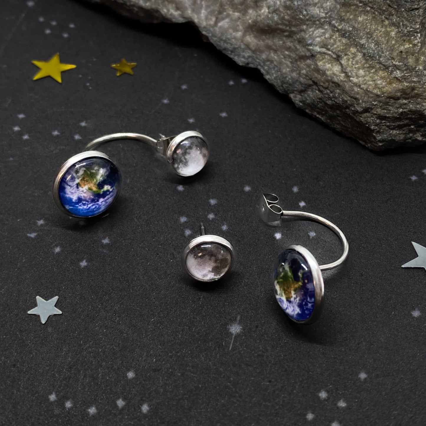 Earth and Moon Ear Jacket Earrings - minbolu -