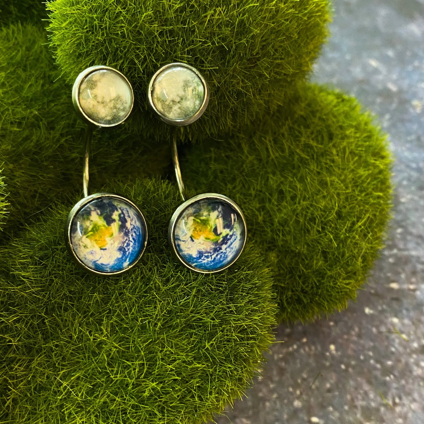 Earth and Moon Ear Jacket Earrings - minbolu -