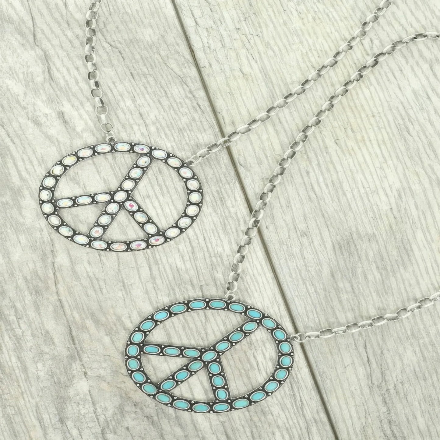 Western Jeweled Peace Sign Pendant Necklace | Boho Peace Necklace - minbolu -