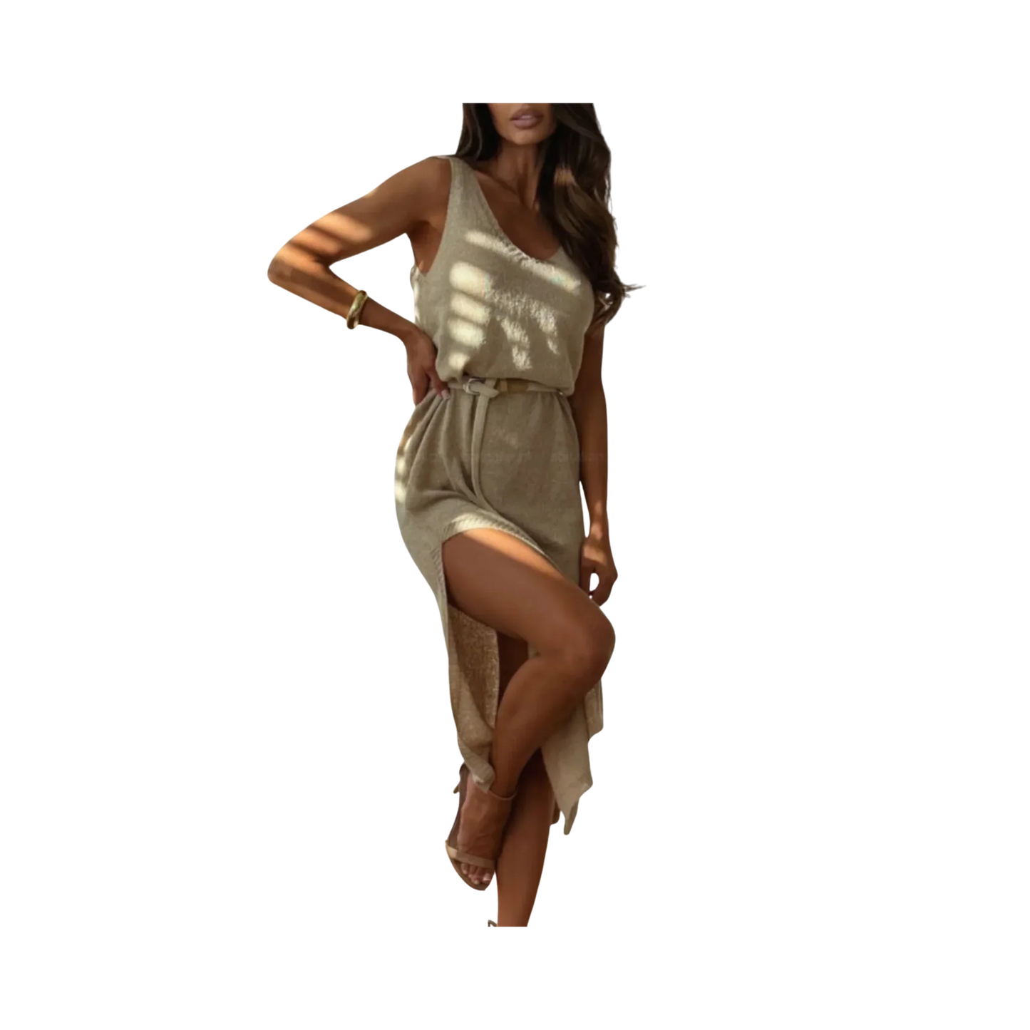 Boho-Chic Slit Midi Sweater Dress - minbolu -