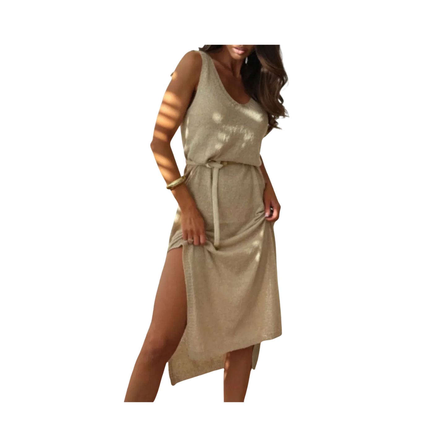 Boho-Chic Slit Midi Sweater Dress - minbolu -