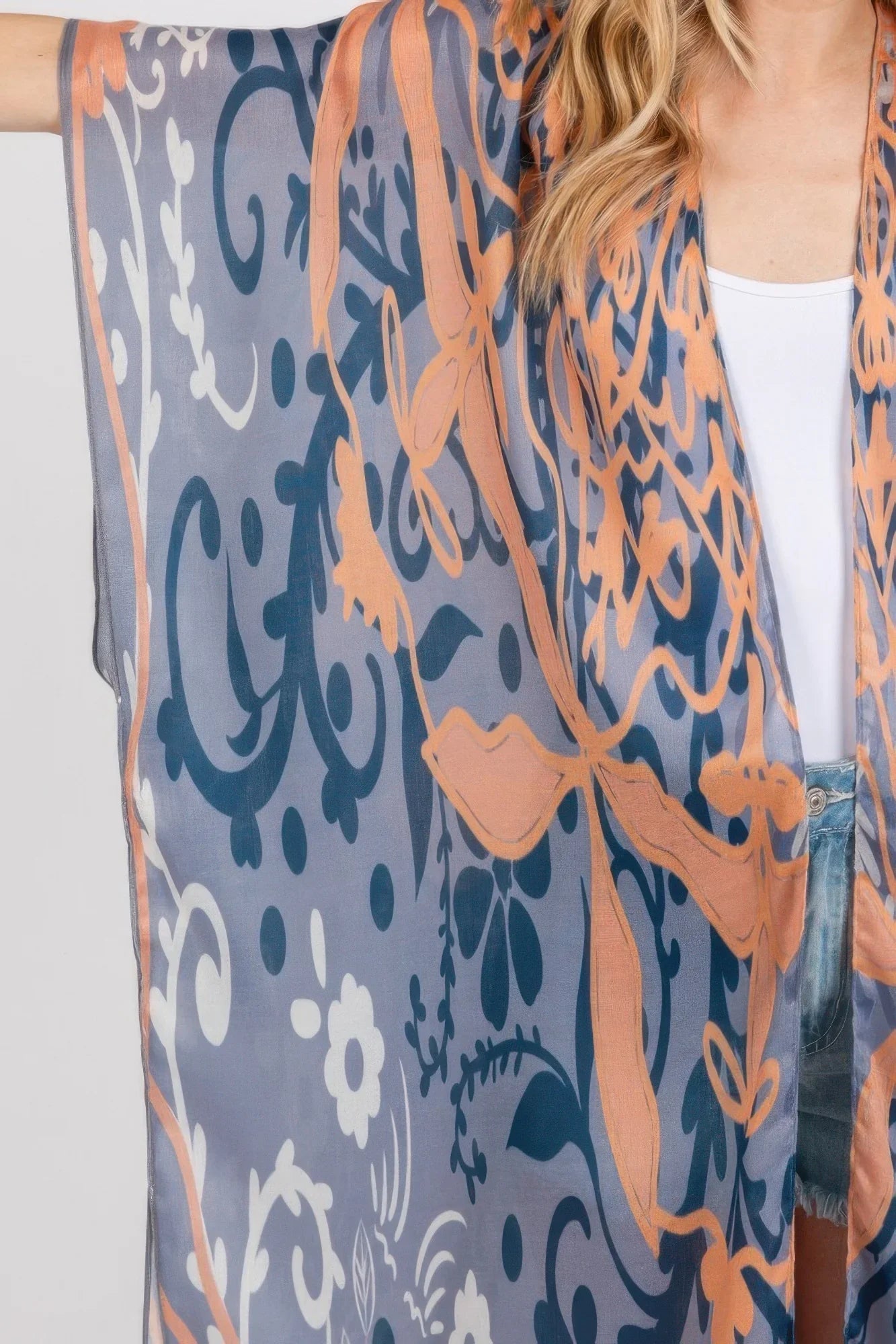 Boho Print Open Front Long Kimono - minbolu -