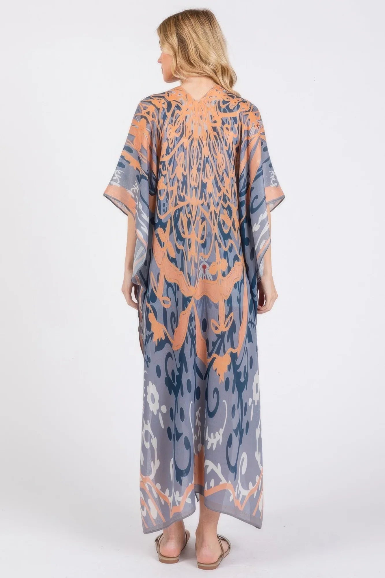 Boho Print Open Front Long Kimono - minbolu -