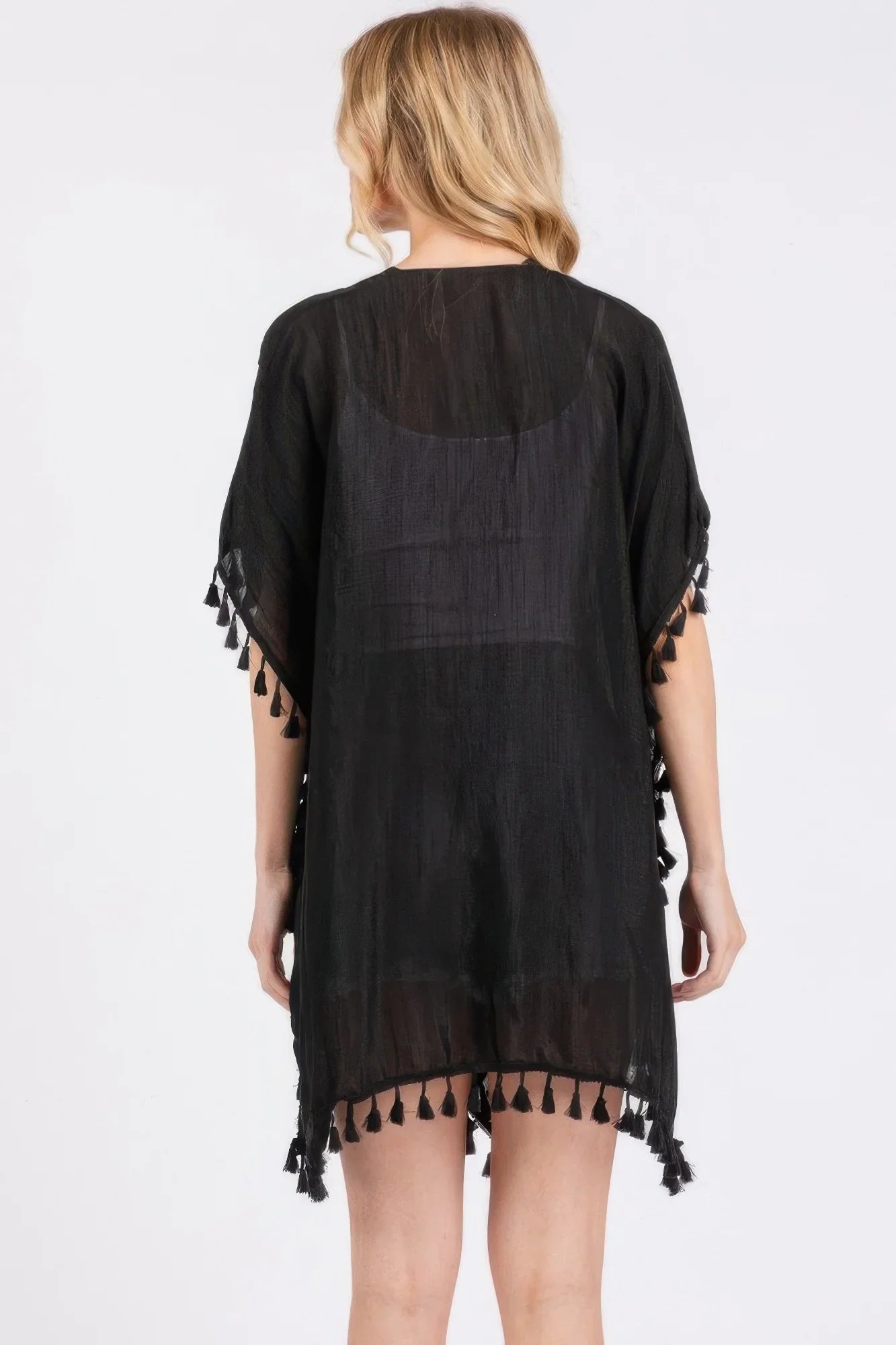 Crochet And Tassel Trim Cover Up - minbolu -
