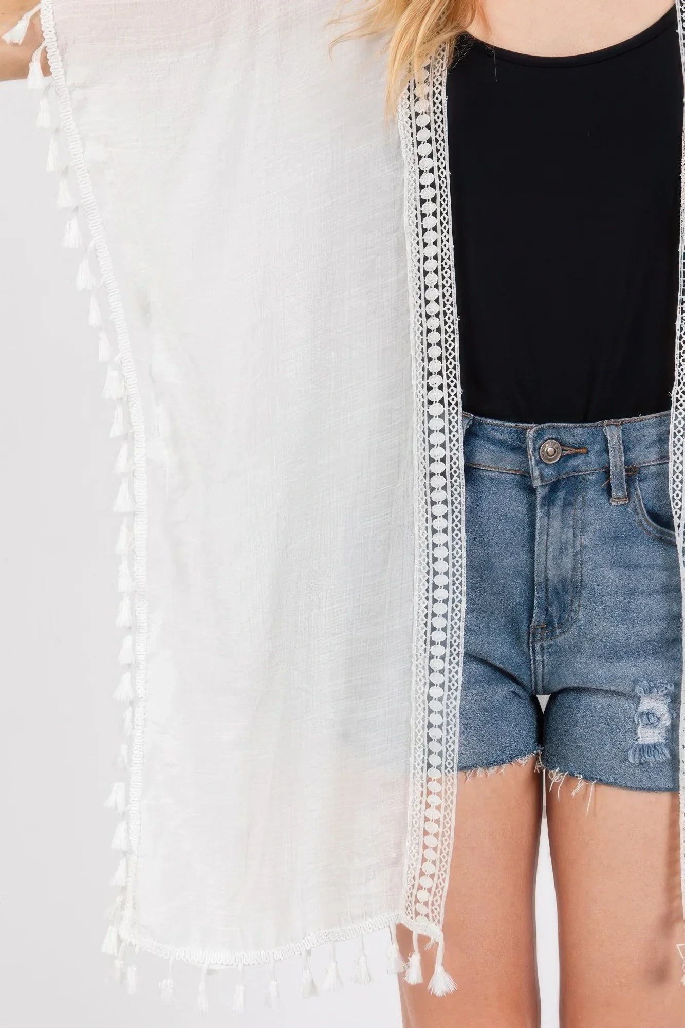 Crochet And Tassel Trim Cover Up - minbolu -