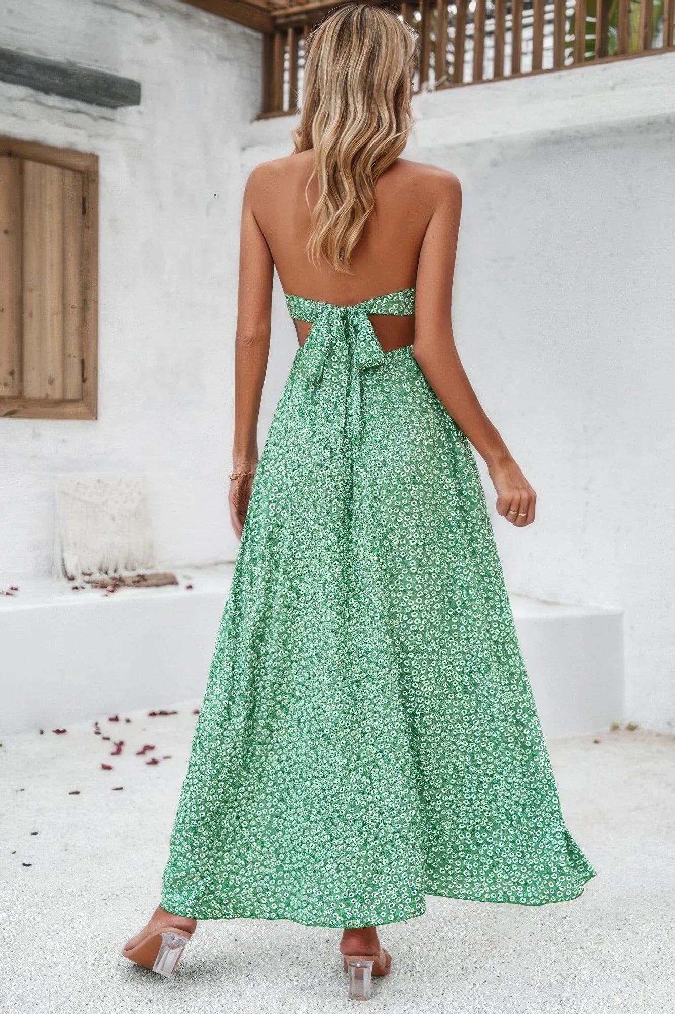 Floral Boho Tie Sleeveless High Waist Maxi Dress - minbolu -