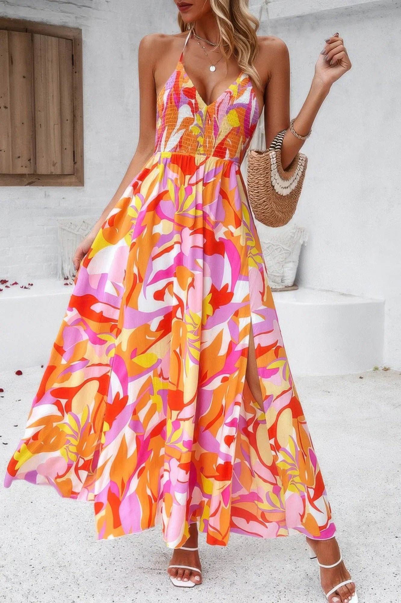 Floral Boho Tie Sleeveless High Waist Maxi Dress - minbolu -