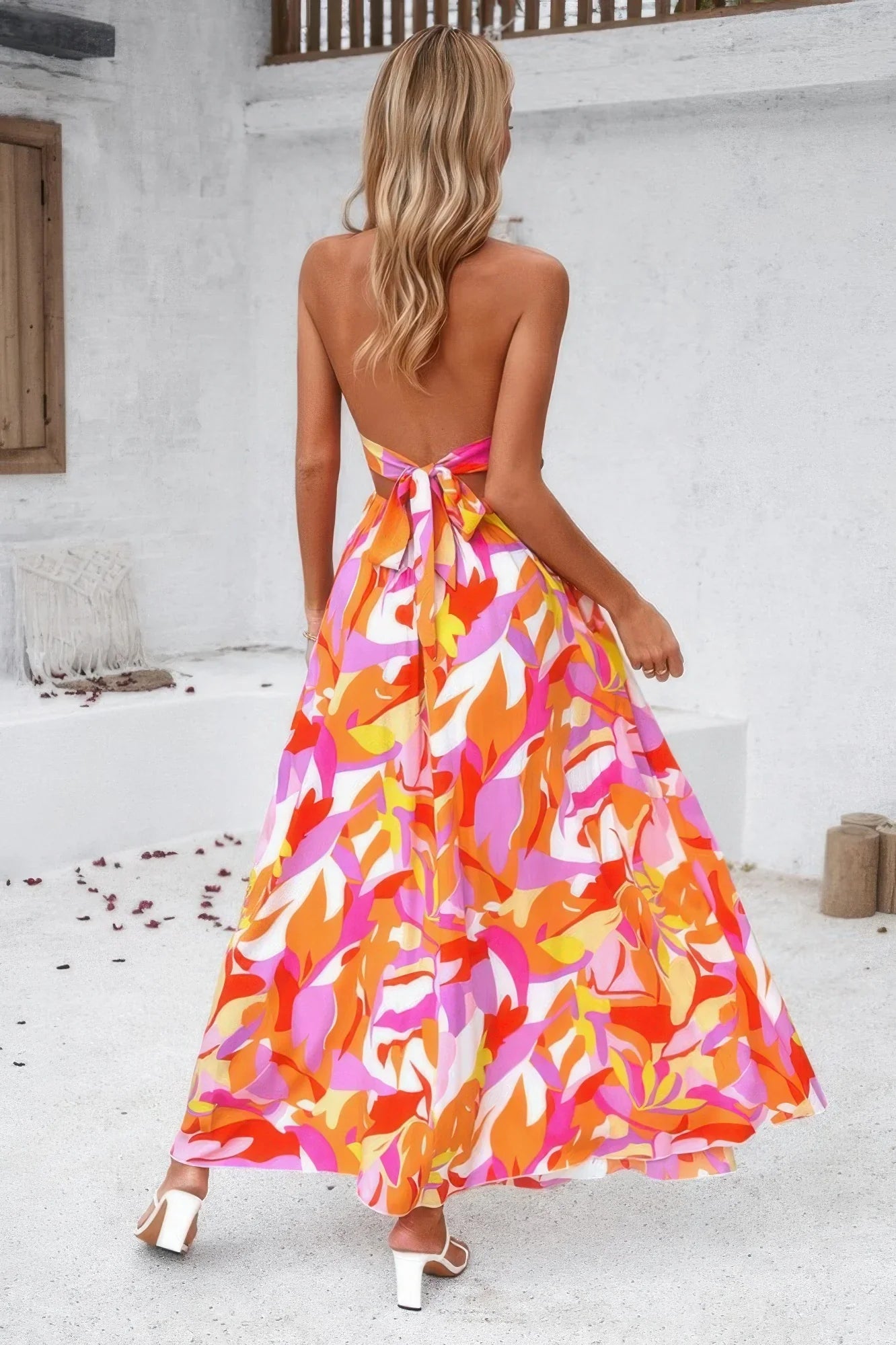 Floral Boho Tie Sleeveless High Waist Maxi Dress - minbolu -