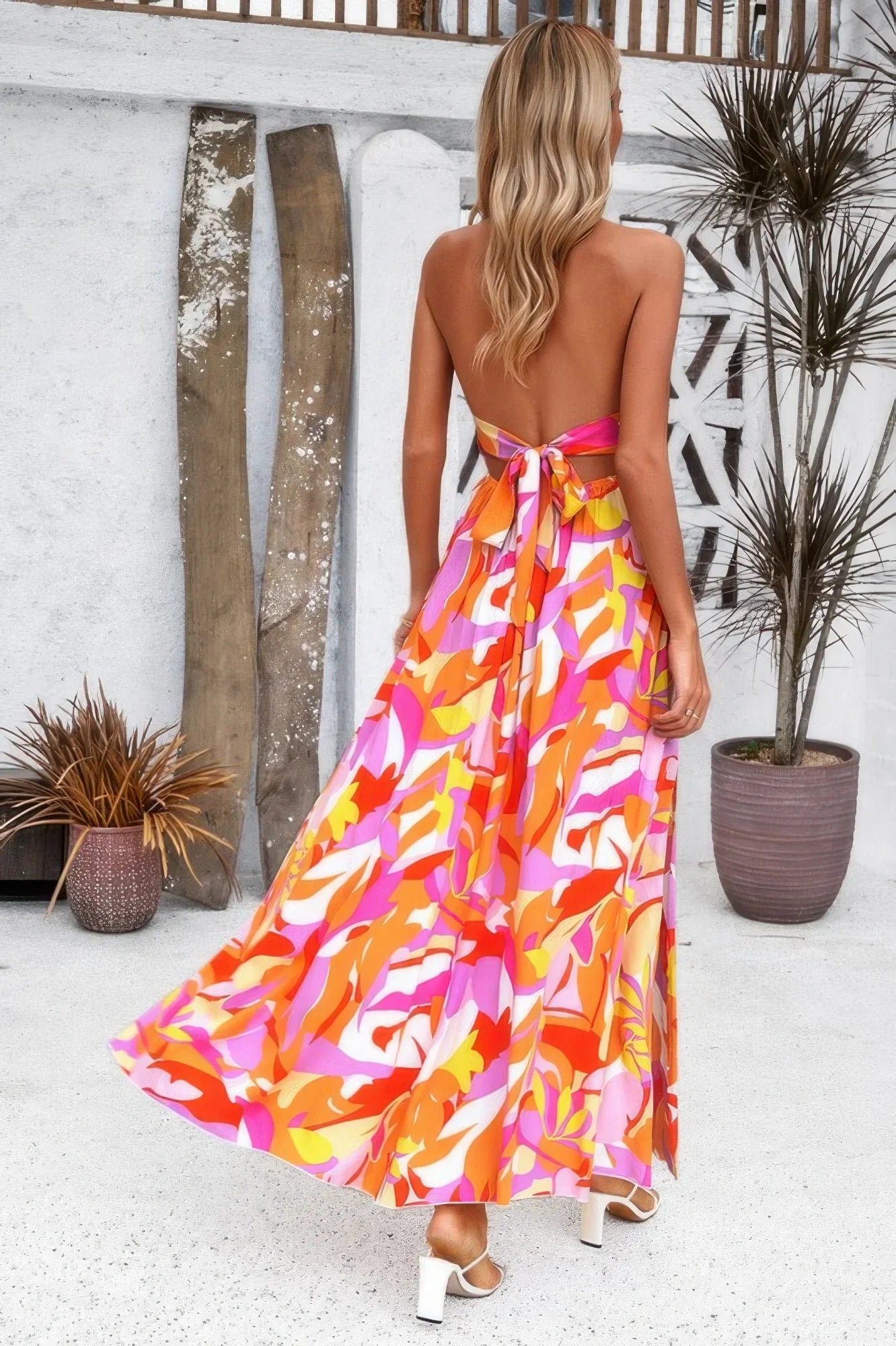 Floral Boho Tie Sleeveless High Waist Maxi Dress - minbolu -