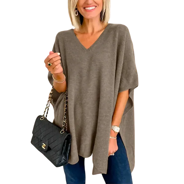 Slit V-Neck Half Sleeve Knit Top - minbolu -
