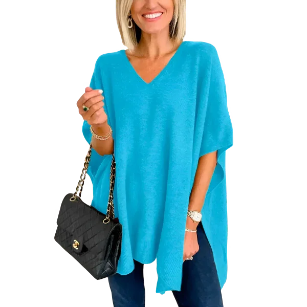 Slit V-Neck Half Sleeve Knit Top - minbolu -