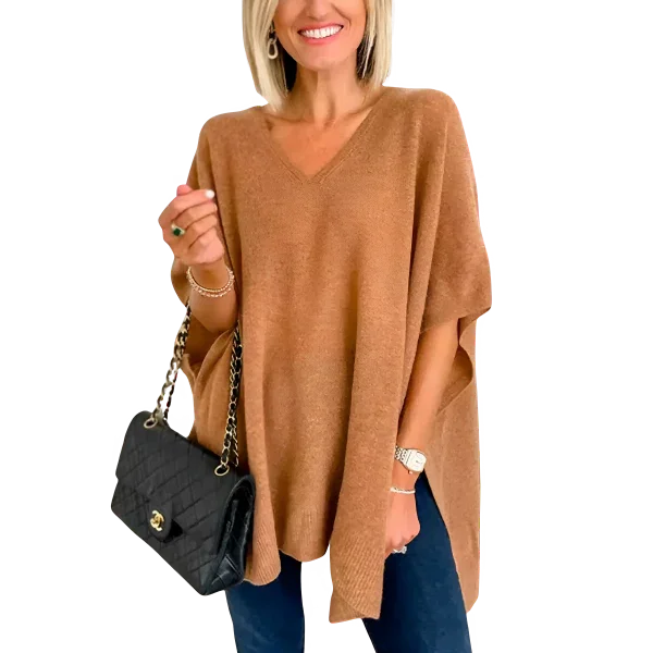 Slit V-Neck Half Sleeve Knit Top - minbolu -