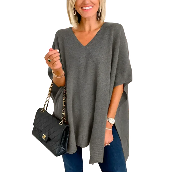 Slit V-Neck Half Sleeve Knit Top - minbolu -