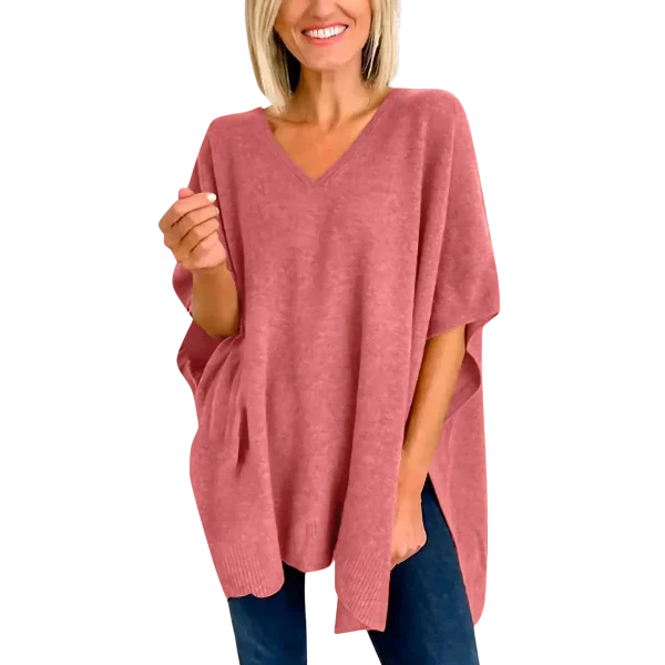 Slit V-Neck Half Sleeve Knit Top - minbolu -