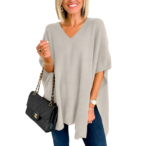 Slit V-Neck Half Sleeve Knit Top - minbolu -