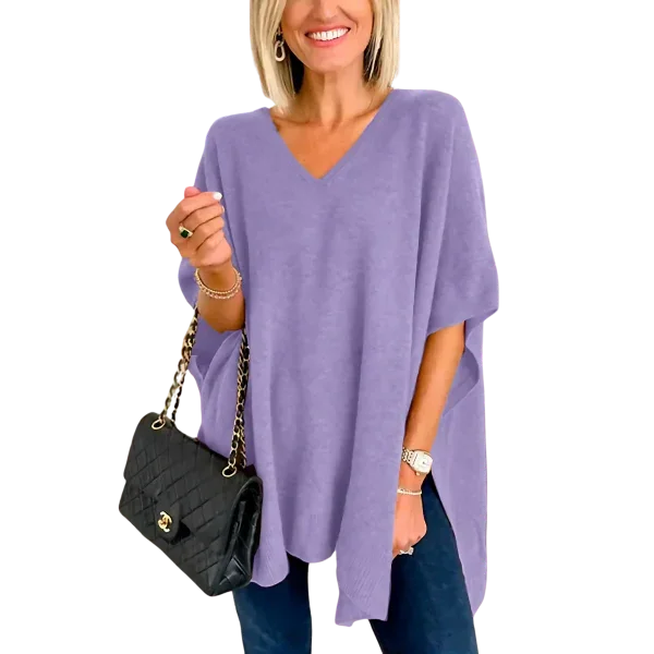 Slit V-Neck Half Sleeve Knit Top - minbolu -